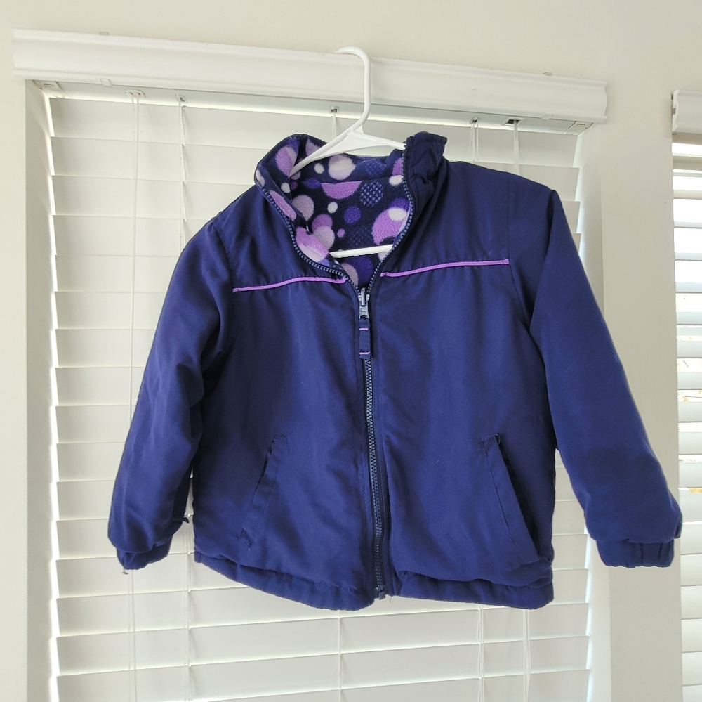 Girls reversible fleece jacket size 6X Arizona Jean company Navy purple violet